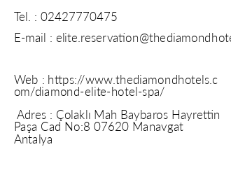 Diamond Elite Hotel & Spa iletiim bilgileri